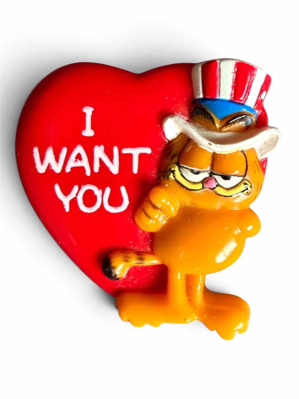 Vintage 1978 Lapel Pin Garfield the Cat Uncle Sam Heart I Want You by Enesco